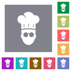 Chef with glasses square flat icons