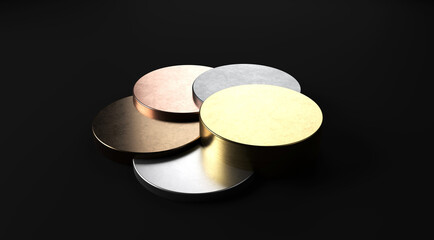 3d metal pie chart, isolated on black background. 3d render illustration