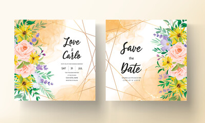 Beautiful roses and wildflowers wedding invitation card