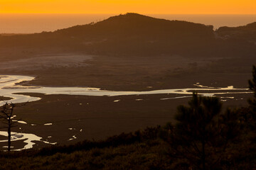 Mouth of the Artes River in the Atlantic Ocean in Galicia.
