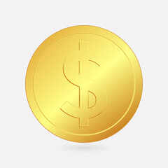 Golden coin, isolated object. Gold symbol. Vector illustration.