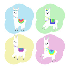 Illustration of a cute llama in colored ornaments. Stickers