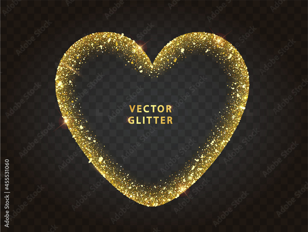 Canvas Prints golden glitter heart frame with sparkles . abstract luminous glowing heart shaped particles. luxury 