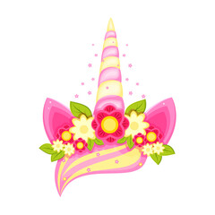 Unicorn tiara  with different flowers, ears and horn.