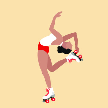 recommend clip art: Cartoon flat vector illustration. Figure skating competition. Roller girl.