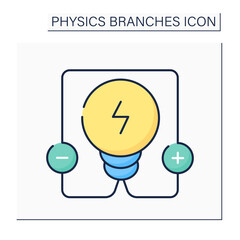 Electricity color icon. Electrical phenomena. Interaction between charged bodies, polarization and passage of electric current.Physical branches concept. Isolated vector illustration