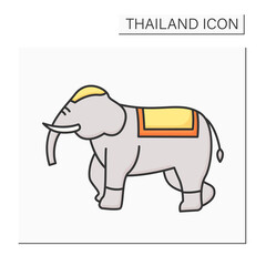 Elephant color icon. Thai official national animal. Country symbol. Entertainment for tourists.Thailand concept. Isolated vector illustration