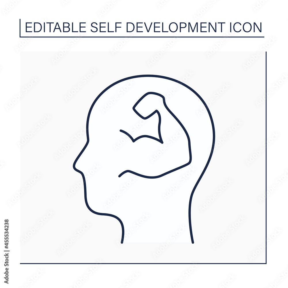 Poster self-confidence line icon. realistic confidence in own judgment, ability, power. psychologically str