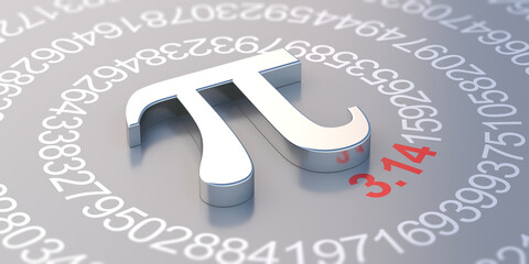 Pi symbol and number digits. Greek letter, mathematical sign and decimal sequence. 3d illustration - obrazy, fototapety, plakaty