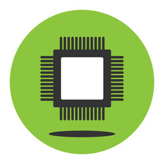 CPU processor icon on the green background. Vector illustration of flat pictogram with shadow.