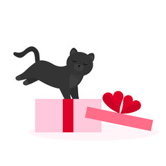 This is a cat in the box. Cute cartoon illustration on a white background.