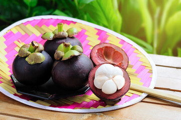 Ready to eat fresh mangosteen with resting corner, selective focus