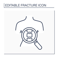 Diagnostic line icon. Complex body diagnostic. Examination of vertebrae compression. Back fracture. Healthcare concept. Isolated vector illustration. Editable stroke - obrazy, fototapety, plakaty