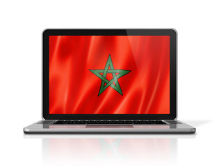 Moroccan flag on laptop screen isolated on white. 3D illustration