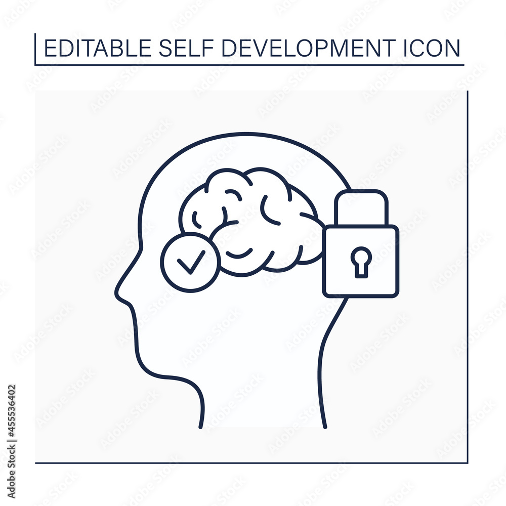 Poster mental conditioning line icon.brain training. modify thoughts, attitudes, and beliefs to accept thin