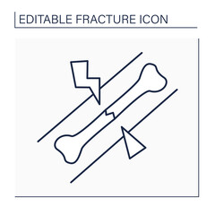 Hairline fracture line icon.Stress fracture. Small crack or severe bruise within bone. Crush. Feet Ache. Healthcare concept. Isolated vector illustration. Editable stroke 