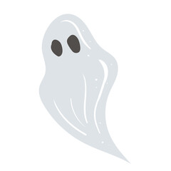 Obraz premium Halloween ghost flat vector illustration. Isolated object on white background. Good for posters, party invitations, stickers, cards, gift.