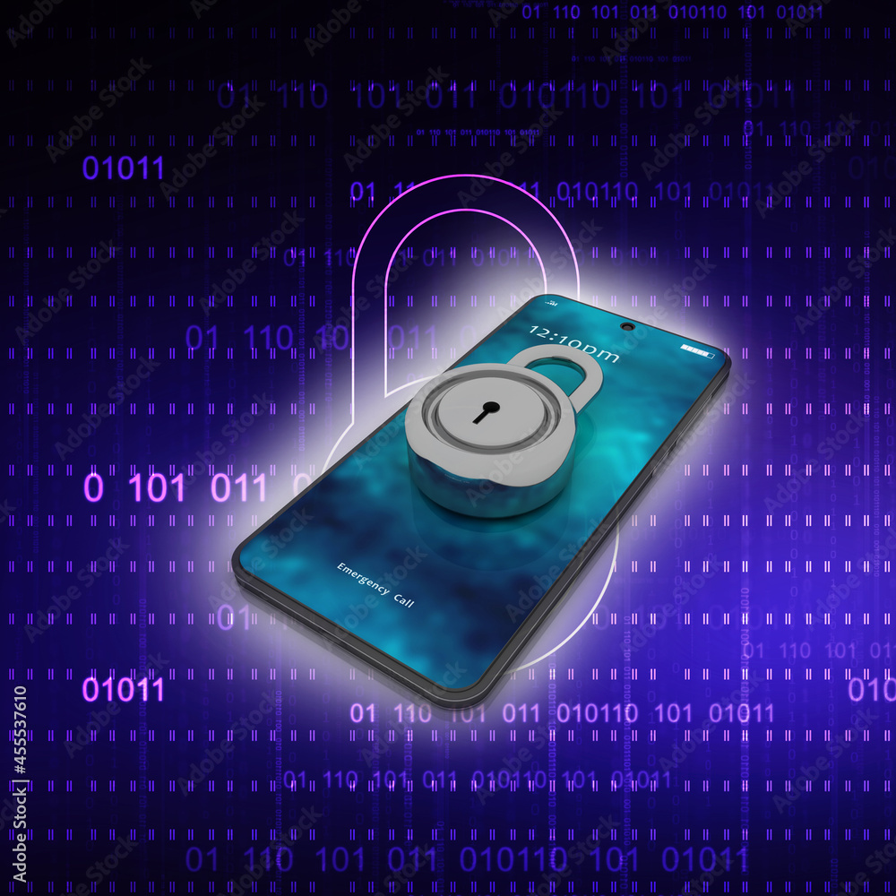 Poster 3d rendering transmitter mobile wifi with lock