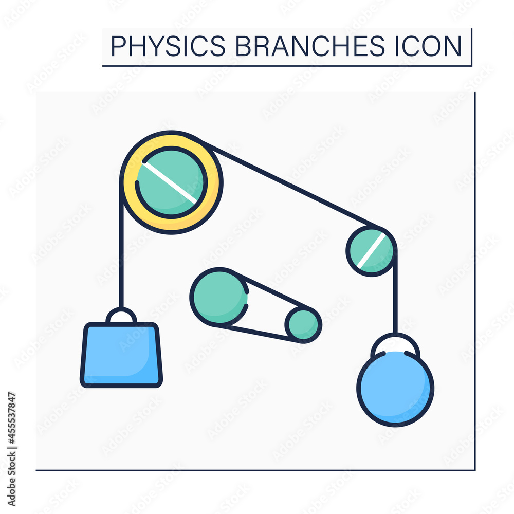 Aufkleber classical physics color icon. based on classical mechanics. properties of mechanical systems. mechan