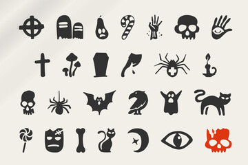 Hand-drawn icons set for your Halloween party design with famous metaphors.