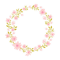 Obraz na płótnie Canvas Floral wreath with chamomile flowers. Round frame for cards and wedding invitation. Vector round border with copyspace