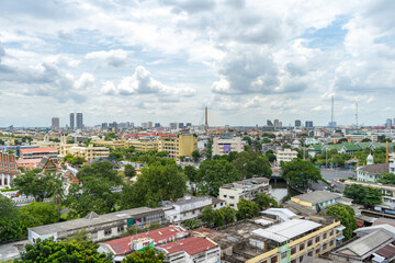 The Bangkok City in Old town area, shooting from the golden mountain (Wat Saket Temple), This picture was shot on 2020 at Bagkok, Thailand.