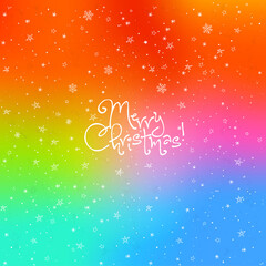 Christmas card in lgbtq pride flag colors. Greeting on rainbow background.