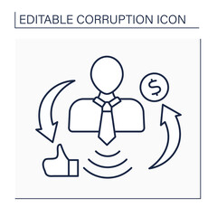 Influence peddling line icon.Influence in government or connections with persons in authority for getting money.Corruption concept. Isolated vector illustration. Editable stroke