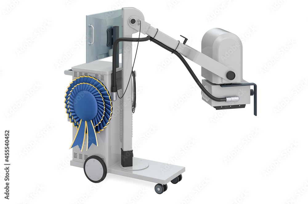 Poster mobile x-ray machine with best choice badge, 3d rendering