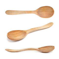 Wooden spoons on white background, collage. Cooking utensil