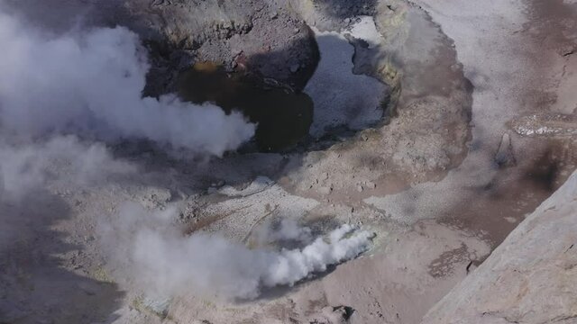 Above the Mutnovsky volcano crater with fumaroles