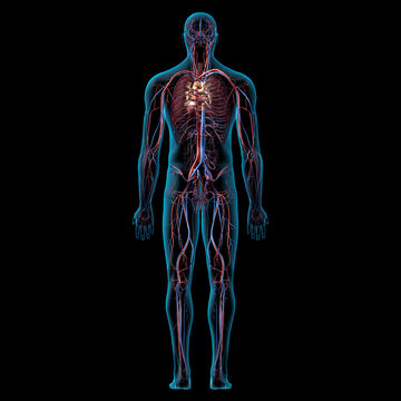 Circulatory System Full Body Anatomy Rear View on Black Background