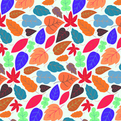 Colorful seamless pattern. Vector illustration. Doodle style illustration. Autumn texture. Colorful leaves. Print for printing on textiles, printing and interior decor.
