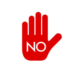 Red prohibition sign. Stop hand icon. No symbol isolated on white. Vector illustration