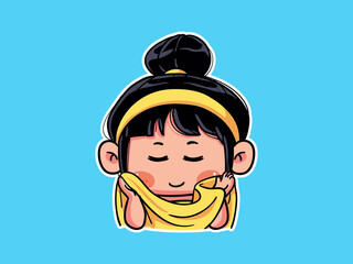 Cute and kawaii Girl Wipe face with Towel for Skincare Routine manga chibi Illustration