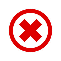 Cross in a red circle prohibition sign. No symbol isolated on white. Vector illustration