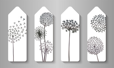 Bookmarks with dandelion flower. Bookstore label or flyer.  Vector illustration. - 455544057