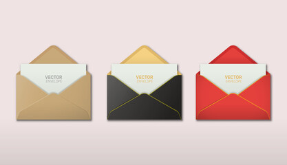 Vector set of realistic Opened envelope with invitation card - obrazy, fototapety, plakaty