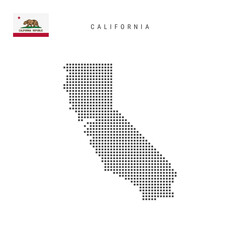 Square dots pattern map of California. Dotted pixel map with flag. Vector illustration