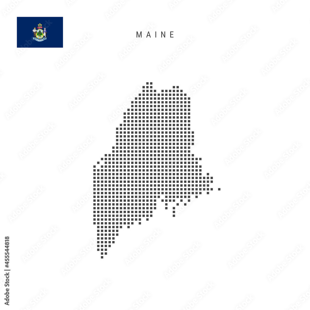 Wall mural square dots pattern map of maine. dotted pixel map with flag. vector illustration