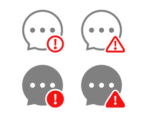 Message bubble icon with exclamation mark. Caution notice warning error message chat design concept. Illustration vector