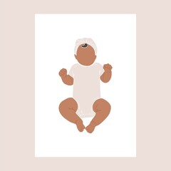 Minimal newborn poster. Abstract baby portrait for greeting card, wall decor, contemporary art print. Vector illustration