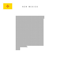 Square dots pattern map of New Mexico. Dotted pixel map with flag. Vector illustration