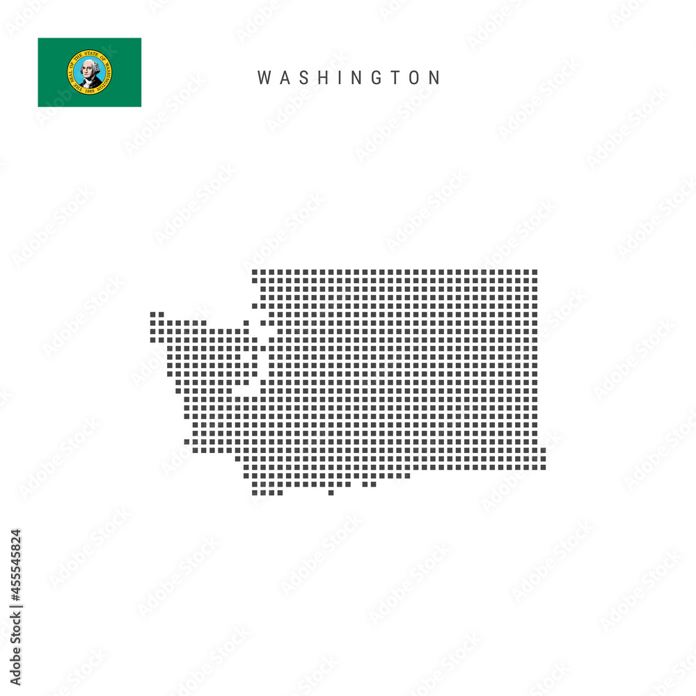 Wall mural square dots pattern map of washington. dotted pixel map with flag. vector illustration