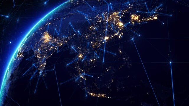 Asian Cities at Night. Modern Business and Technology Concept. View from Space Satellite. Beautiful view of Earth with city lights. 