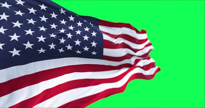American flag waving in the wind with green screen in the background