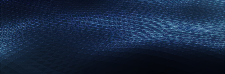 Abstract Blue Background. Dark low poly triangle pattern. Virtual computer Landscape. Technology style. Sci-fi surface. Banner or presentation template. Vector illustration