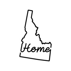 Idaho US state outline map with the handwritten HOME word. Continuous line drawing of patriotic home sign