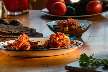 Octopus Ceviche on Blue Corn Tostadas, Mexican Seafood Dish