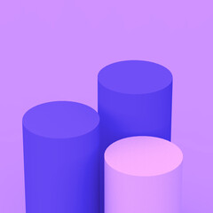 Abstract 3d purple violet and white cylinder podium minimal studio background.